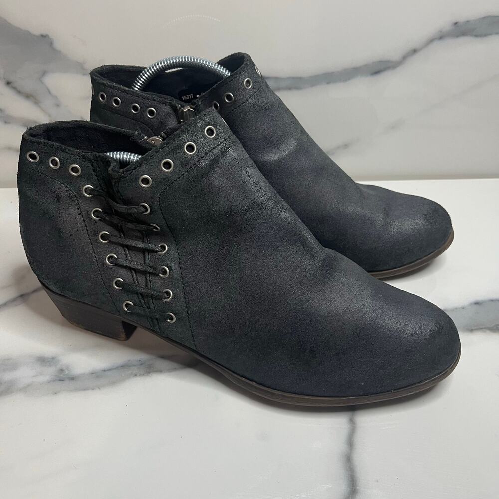 Minnetonka Women's Gray Leather Lace Up Western Whipstitch Brenna Boots Sz 9